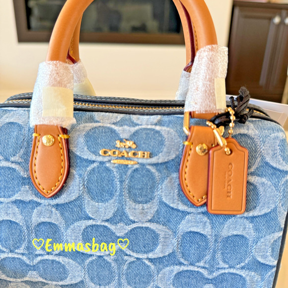 Coach Mini Rowan Crossbody Bag In Signature Denim CDQ36 denim/Gold/Indigo - Picture 3 of 16